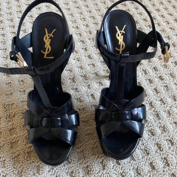 YSL Tribute Patent Leather T-Strap Platform Sandal - Picture 2 of 6